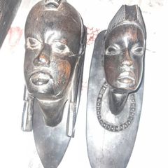 Pair of Antique Wood Carved Heads postage available or collection