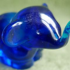 Vintage Blown Glass Blue Elephant Figurine - Handmade Small Art