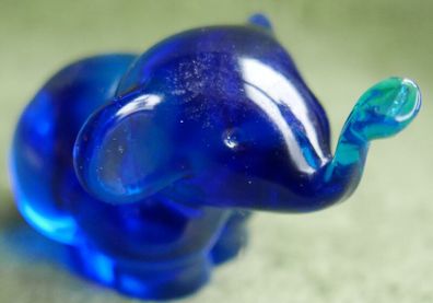 Vintage Blown Glass Blue Elephant Figurine - Handmade Small Art