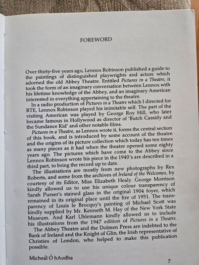 Pictures At The Abbey. The Collection Of The Irish National Theatre. By Lennox Robinson & Michael O' Haodha. First Edition Paperback In Good Condition.  See Photos For Same.