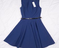 Closet London Navy Blue Belted Fit & Flare Skater Mini Dress 10UK/38EU