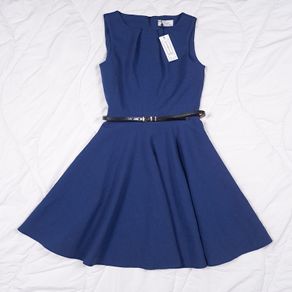 Closet London Navy Blue Belted Fit & Flare Skater Mini Dress 10UK/38EU