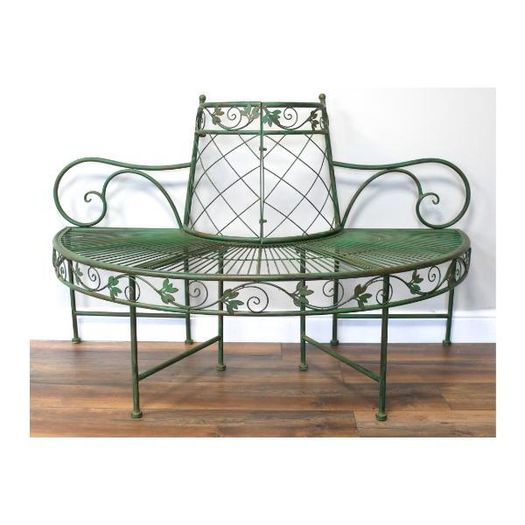 Tree Bench Half Round Green Ornate D11688