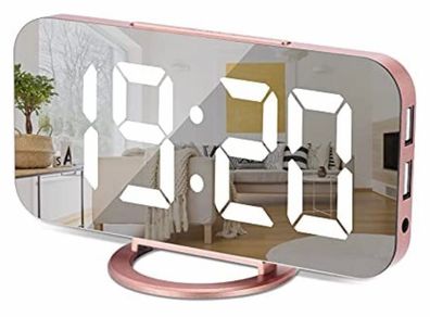 Digital Clock Large Display, LED Electric Alarm Clock Mirror Surface for Makeup with Diming Mode, 3 Levels Brightness, Dual USB Ports Modern Decoration for Home Bedroom Decor (MULTIPLE COLOURS)