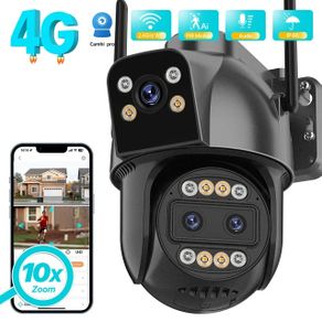 4K HD 4G Sim Card or WiFi IP Camera Outdoor 10X Zoom Three Lens Dual Screen Sim Card PTZ Camera AI Tracking CCTV Video Surveillance Camera