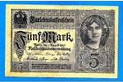Rare 1917 WW1 German BankNote 5 Mark