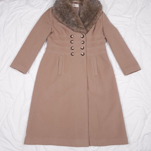 Precis Brown Tan Camel Faux Fur Collar Wool Cashmere Coat 14UK/42EU