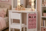 LED Kids Dressing Table and Stool Set Tri-Folding Mirror