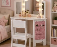 LED Kids Dressing Table and Stool Set Tri-Folding Mirror