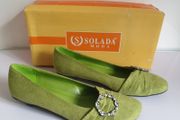 Solada Moda Ladies Green Suede Shoes New With Box Size UK4 Jewel Detail Low Heel CAN POST