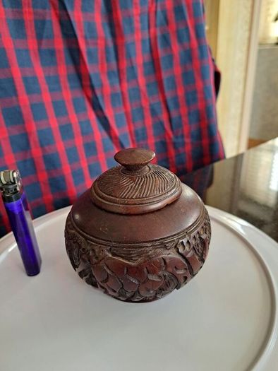 vintage  hand carved ebony wood spice bowl.