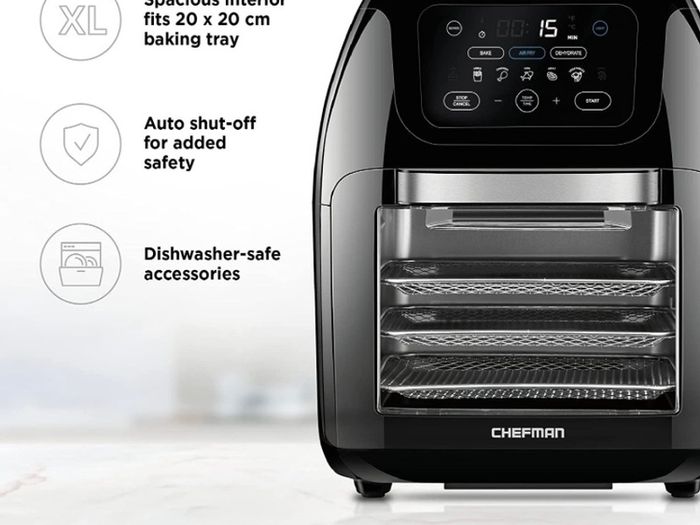 Multifunctional Digital Air Fryer+ Rotisserie, Dehydrator, Convection Oven, 17 Touch-screen Presets, Fry, Roast, Dehydrate & Bake, Auto Shutoff, Accessories Included, XL 10L Family Size, Black (FREE POSTAGE)