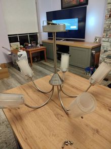 Silver ceiling light and standing lamp