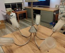 Silver ceiling light and standing lamp