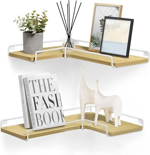 MULTIPLE COLOURS AVAILABLE Floating Shelves, Set of 2, L-Shaped Corner Shelves for Wall, Corner Wall Shelf, Industrial Style, for Living Room, Bedroom, Kitchen, Black