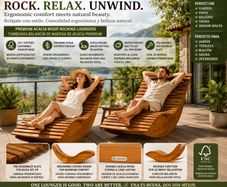 Set of 2 Acacia Wood Rocking Garden Loungers FSC Certified Ergonomic Relaxation Chairs
