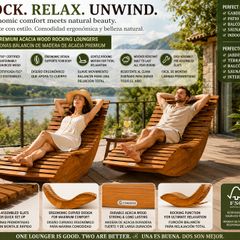 Set of 2 Acacia Wood Rocking Garden Loungers FSC Certified Ergonomic Relaxation Chairs