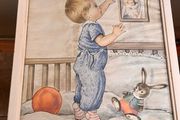 1960s Vintage Framed  Nursery Decoration Made in Italy