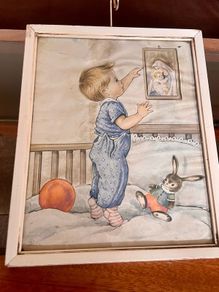 1960s Vintage Framed  Nursery Decoration Made in Italy