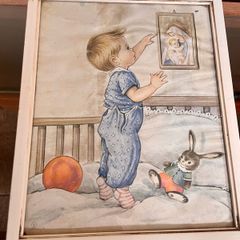 1960s Vintage Framed  Nursery Decoration Made in Italy
