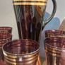 Fabulous Vintage Retro Mid-Century-Modern Hand Blown Tall Glass Pitcher with Four Matching Hi-Ball Glasses in Purple/Amethyst Glass with Rose Gold Gilt Banding - Prosecco Not Included! Image 7