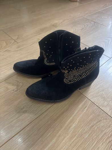 Black Genuine Leather Ankle Boots 36