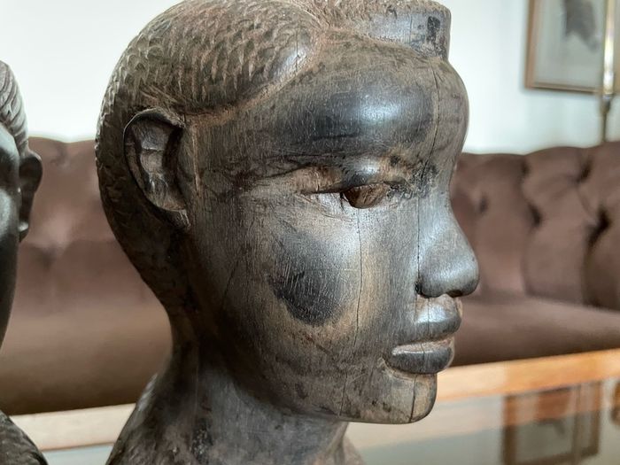 Pair of Vintage Mid Century African Art Hardwood Bust Carvings