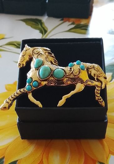 Equestrian Turquoise stone brooch