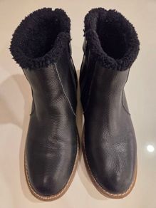 Genuine Leather Black Fur Lined Ankle Boots Size 5
