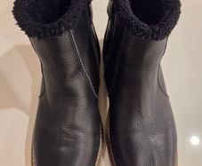 Genuine Leather Black Fur Lined Ankle Boots Size 5