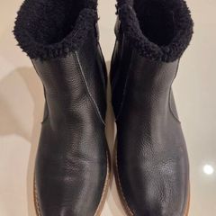 Genuine Leather Black Fur Lined Ankle Boots Size 5