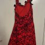 Red Rockabilly Tattoo Print Dress with Tulle Hem Image 2