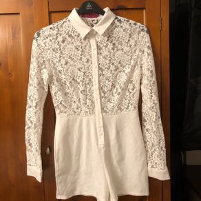 Boohoo white lace playsuit