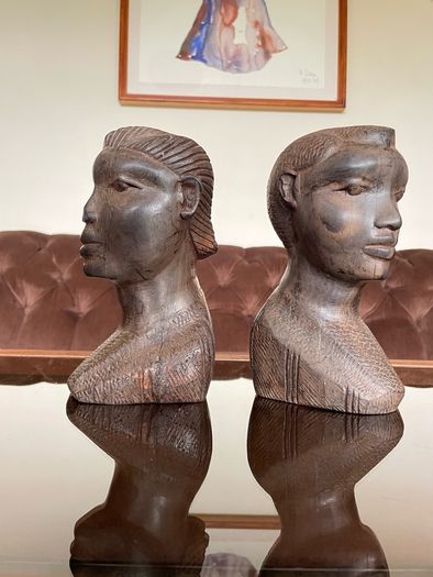 Pair of Vintage Mid Century African Art Hardwood Bust Carvings