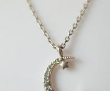 Vintage 925 Sterling Silver Moon and Star Pendant Necklace length 16" - 1,7g