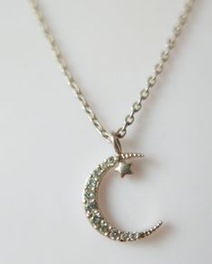Vintage 925 Sterling Silver Moon and Star Pendant Necklace length 16" - 1,7g