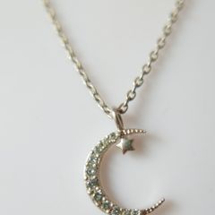 Vintage 925 Sterling Silver Moon and Star Pendant Necklace length 16" - 1,7g