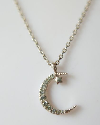 Vintage 925 Sterling Silver Moon and Star Pendant Necklace length 16" - 1,7g