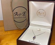 9ct White Gold Flame Diamond Pendant Necklace Chain