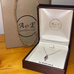 9ct White Gold Flame Diamond Pendant Necklace Chain