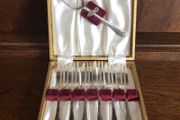 Vintage Boxed pastry forks with server
