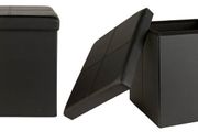 Set of TWO Small Black Faux Leather Stitched Ottomans (Both Brand New Unopened)