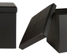 Set of TWO Small Black Faux Leather Stitched Ottomans (Both Brand New Unopened)