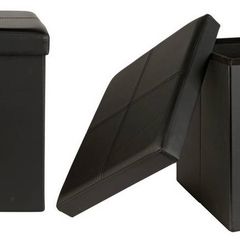 Set of TWO Small Black Faux Leather Stitched Ottomans (Both Brand New Unopened)