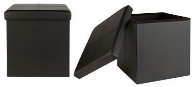 Set of TWO Small Black Faux Leather Stitched Ottomans (Both Brand New Unopened)