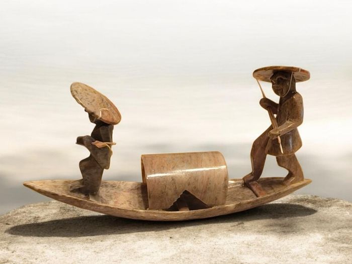 Vintage Chinese Soapstone Fishermen Boat