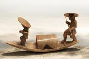 Vintage Chinese Soapstone Fishermen Boat