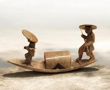 Vintage Chinese Soapstone Fishermen Boat
