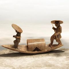 Vintage Chinese Soapstone Fishermen Boat