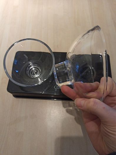 cat double glass bowls with stand, priced to sell